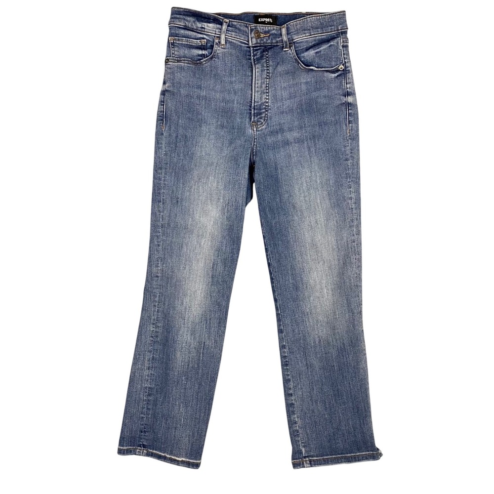 Express Straight Super High Rise Medium‎ Wash Blue Denim Jeans Womens Size 6R